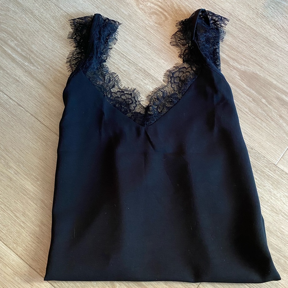 Black Blouse Tank Top with Lace outline